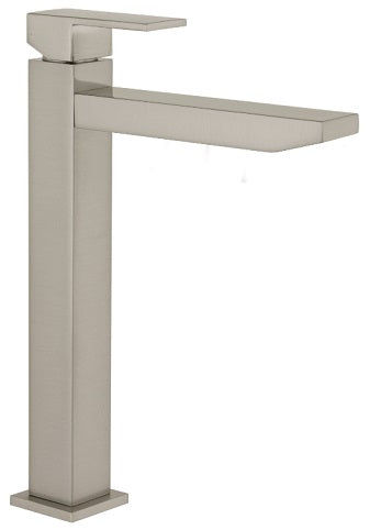 S. LEVER LAV. HIGH SPOUT 17 CM. CERAMIC 9/16 X 400 HOSES CUBIC MOD. SATIN NICKEL